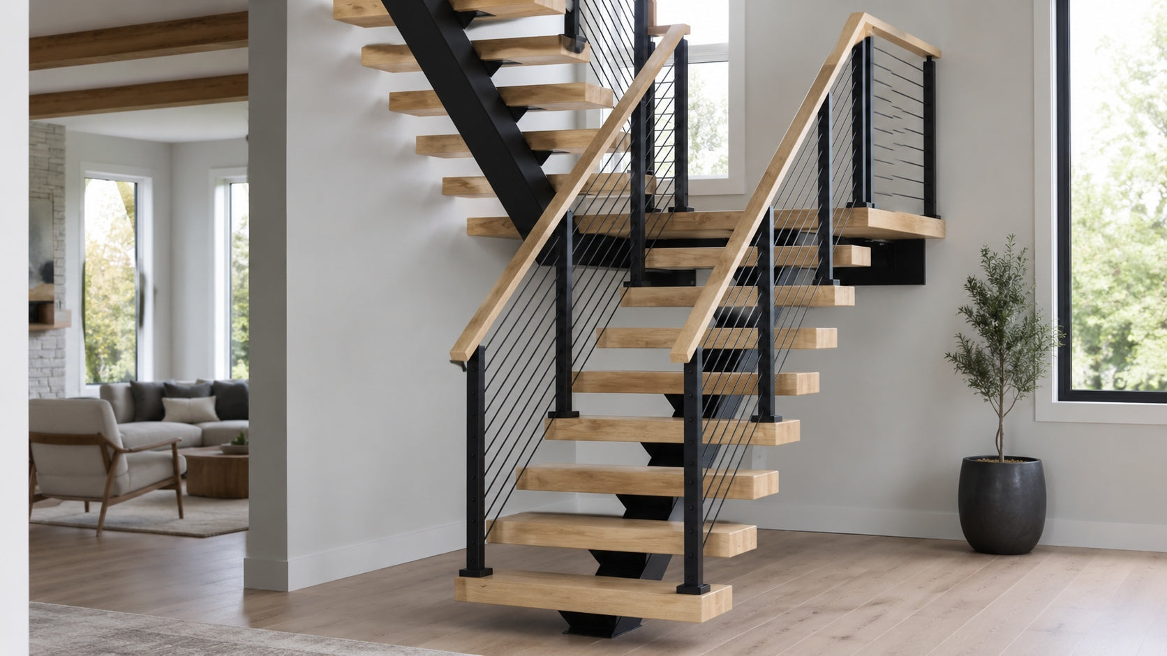 Floating concrete stairs vs steel and wood floating stairs comparison for modern stair projects