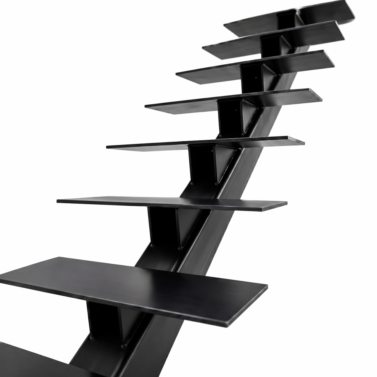Elevated Stairs Black Mono Stringer for Modern Floating Stairs