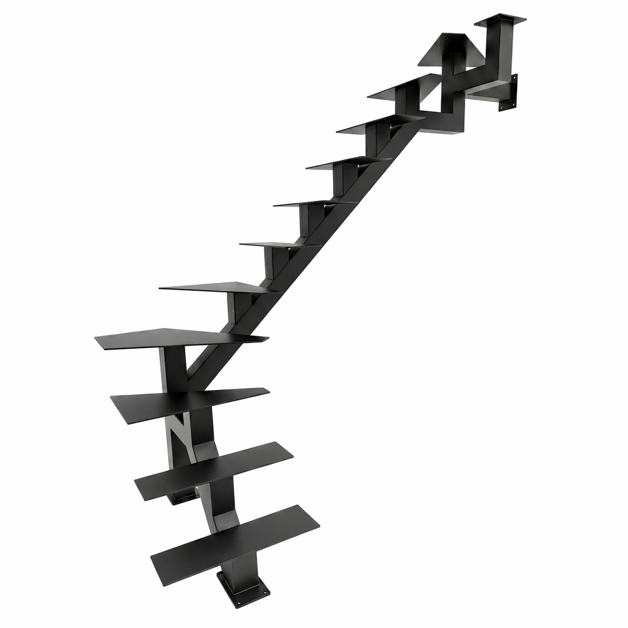 Elevated Stairs Black Mono Stringer for Modern Floating Stairs