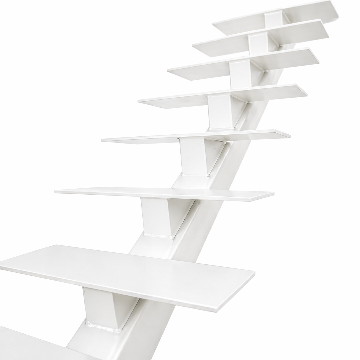 Elevated Stairs White Mono Stringer for Contemporary Floating Stairs