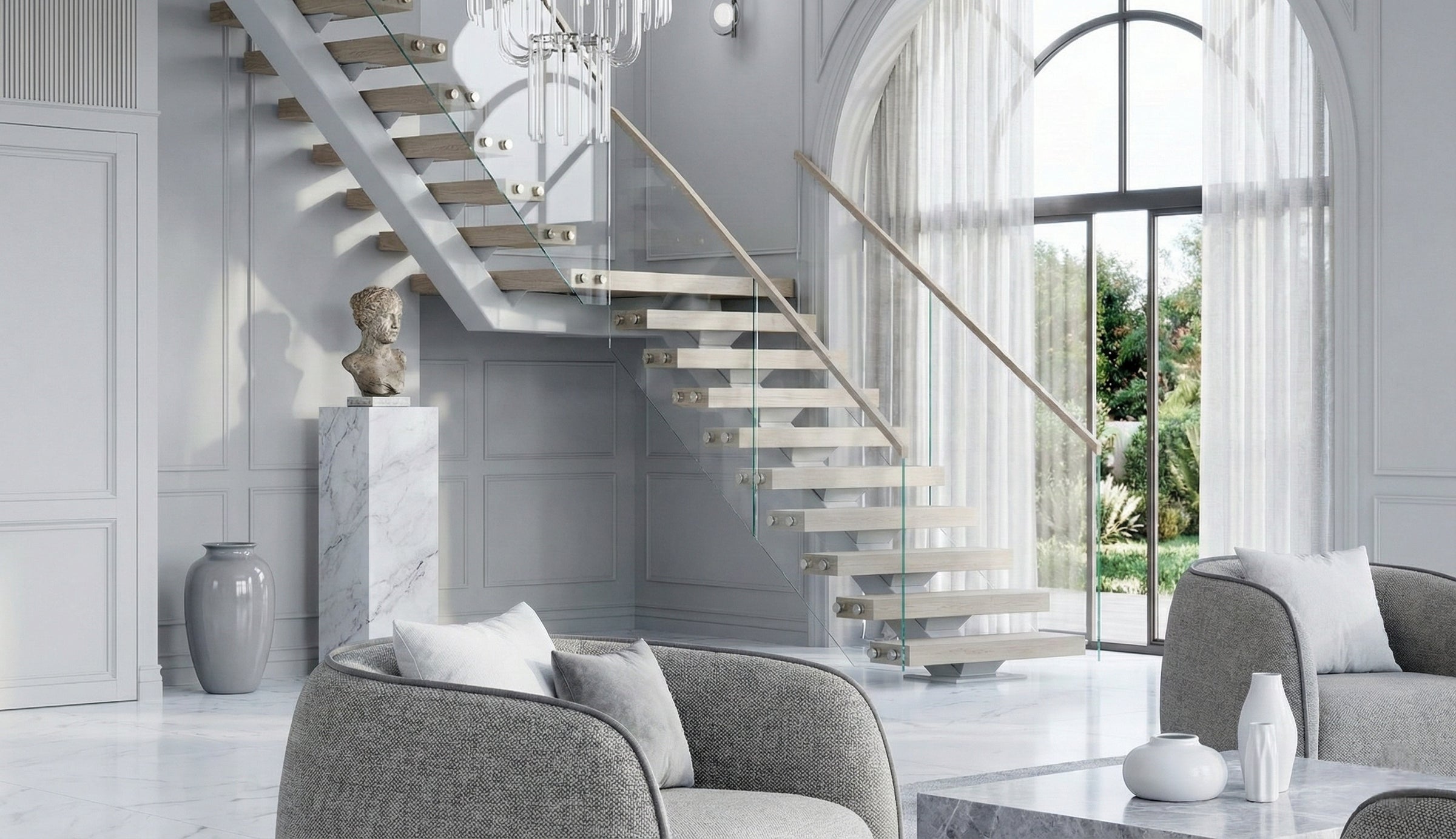 Floating stairs in a modern home