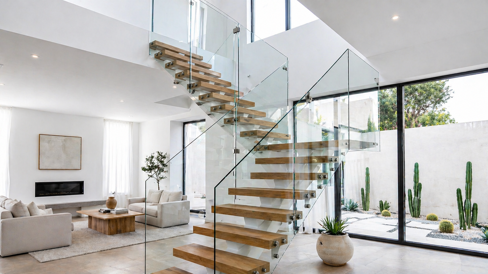 Alternate view of a custom floating staircase project