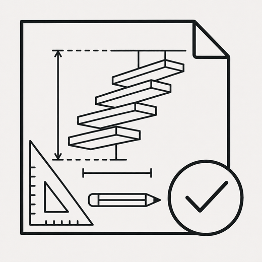 Icon showing floating stair drawing and design confirmation