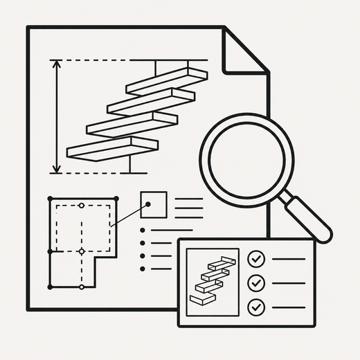 Icon showing floating stair project review and initial proposal checklist